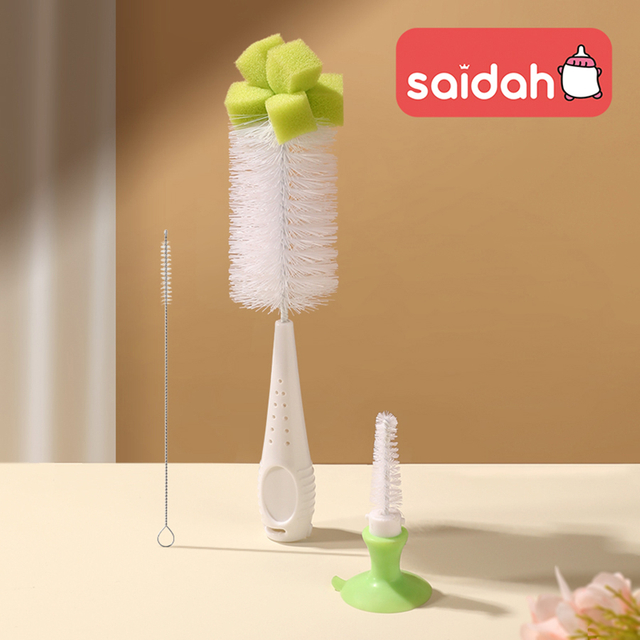 [نايلون | الإسفنج] نايلون | فرشاة الإسفنج مع كوب شفط ، مجموعة فرشاة مصاصة زجاجة التغذية