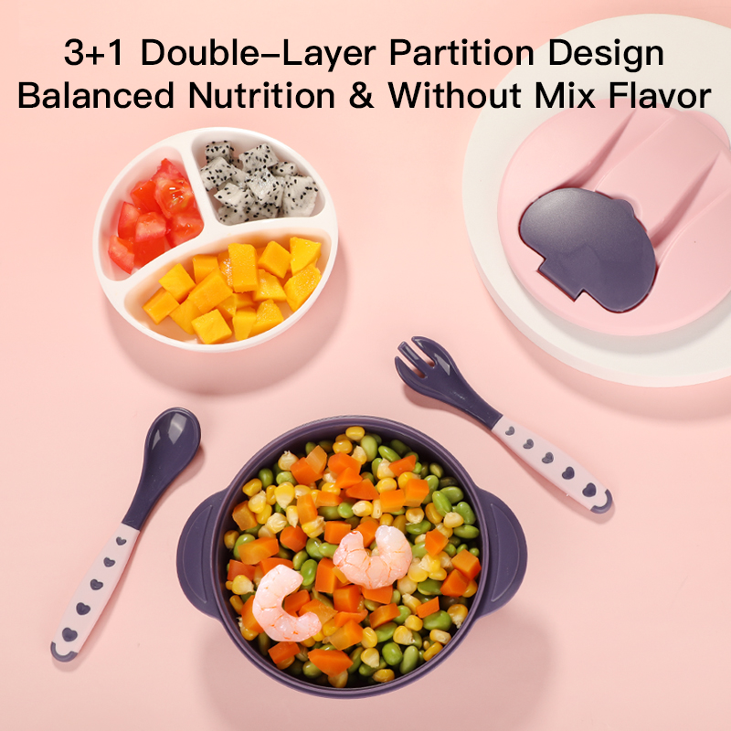 طبقة مزدوجة مقسمة وعاء طعام الأطفال - منع خلط النكهة - BPA Free PP