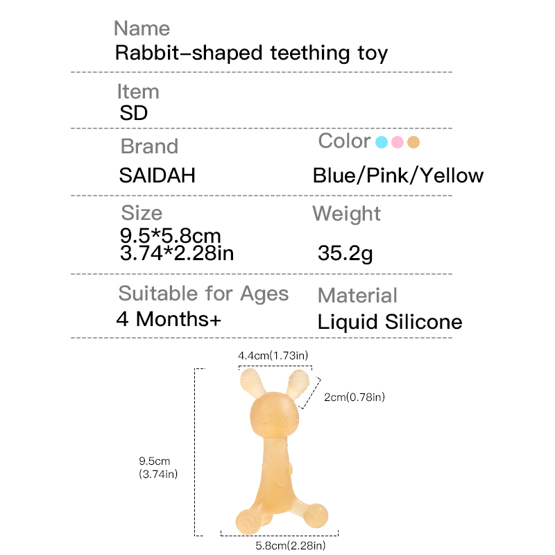 BEPBA -FREE RABBIT على شكل سيليكون على شكل سيليكون TETHER - لعبة تسنين آمنة وناعمة للرضع