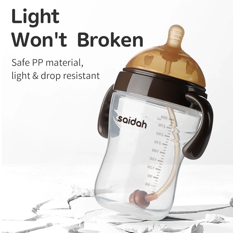 زجاجة طفل عريضة مع شعور طبيعي وفتحات مزدوجة