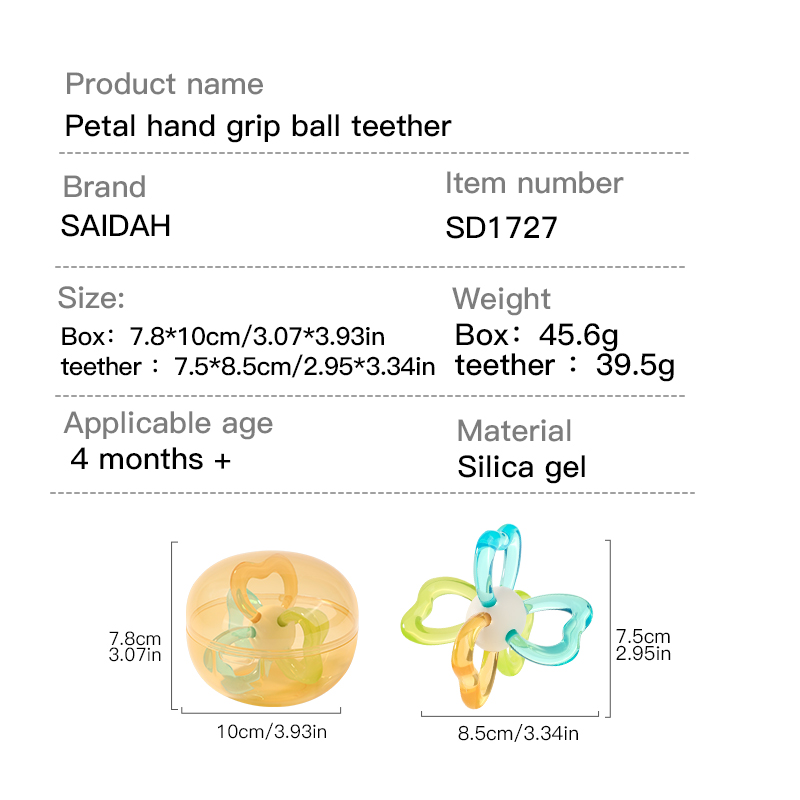كرة Teether الحسية البتلة المهدئة-لعبة مضغ الرضيع الخالية من BPA.