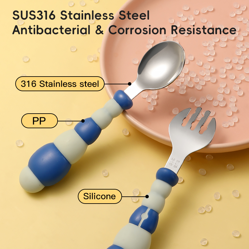 شوكة ملعقة صغيرة آمنة من البيئة مع مقبض منحني مضاد للانزلاق
