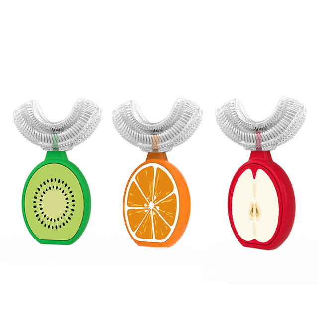 فرشاة أسنان على شكل حرف U للأطفال | 360 درجة تلقائي مع شعيرات السيليكون من الدرجة الغذائية | مجموعة التسنين والتدريب (1-3 سنوات)