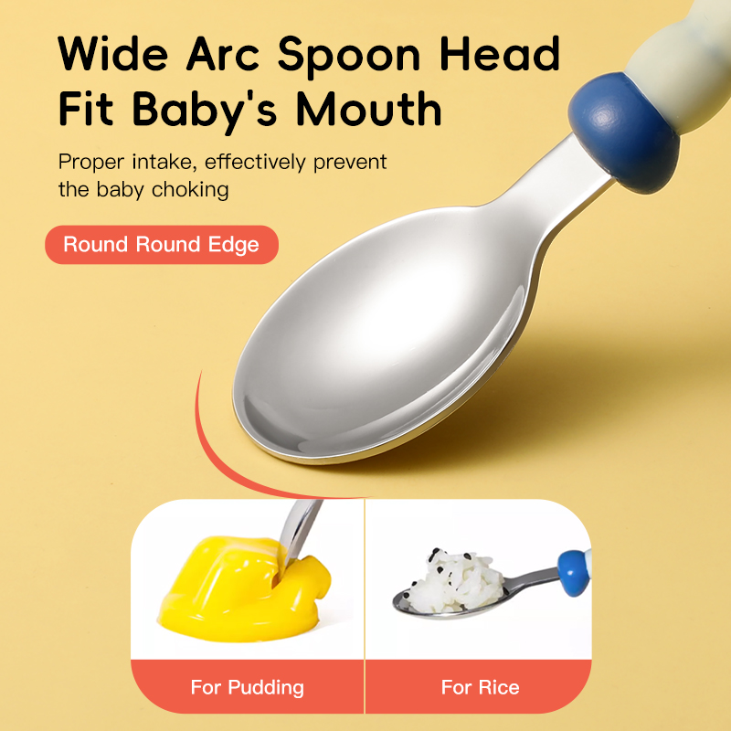 شوكة ملعقة صغيرة آمنة من البيئة مع مقبض منحني مضاد للانزلاق