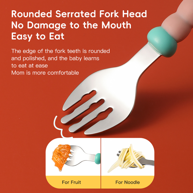 شوكة ملعقة صغيرة آمنة من البيئة مع مقبض منحني مضاد للانزلاق